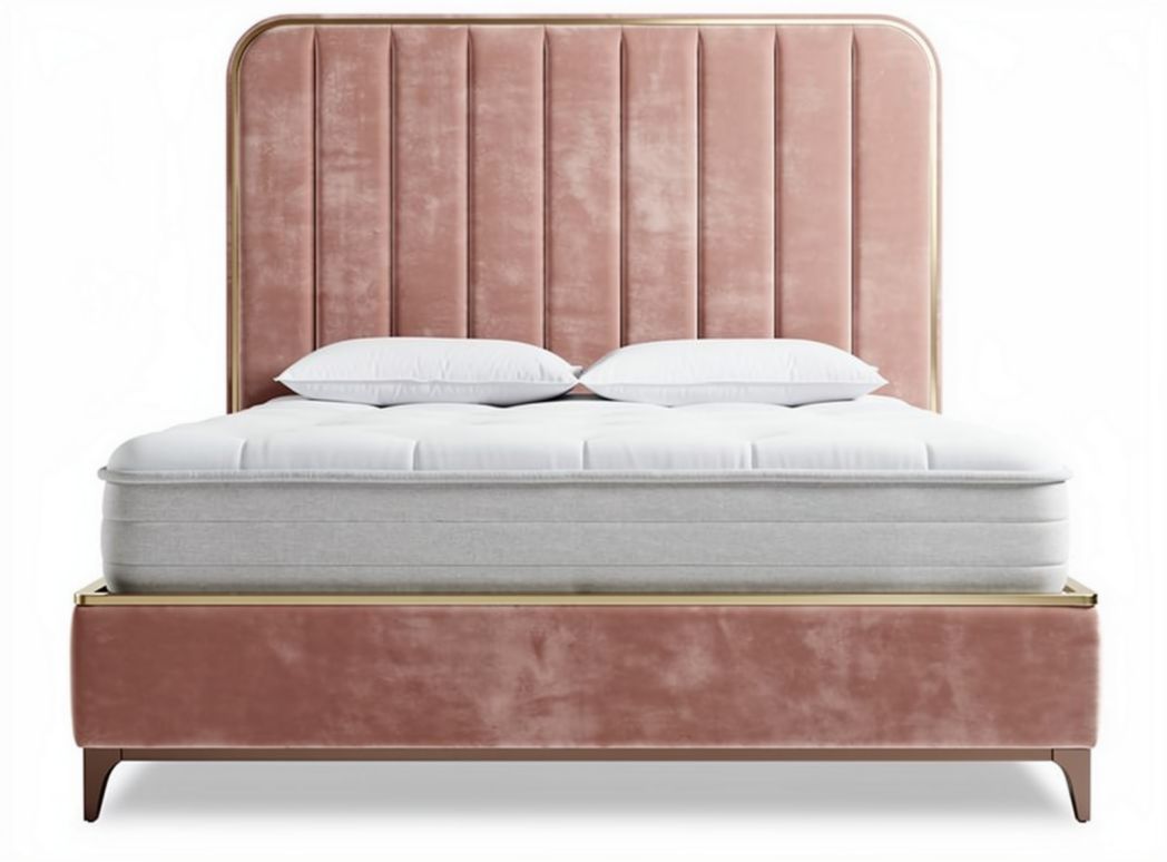 Lit avec tête de lit en velours pour chambre à coucher - 210 x 160 x 110cm