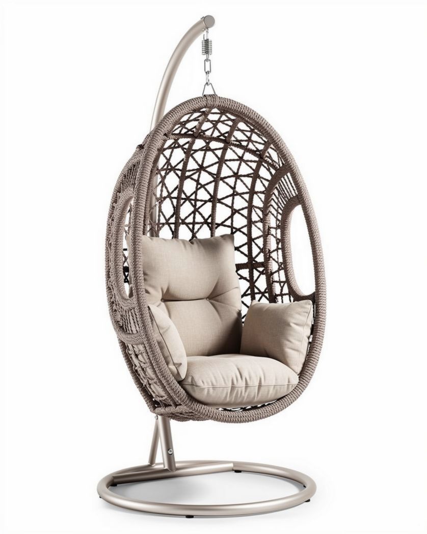 Fauteuil suspendu en métal et résine tressée pour jardin et intérieur - 90 x 70 x 120cm